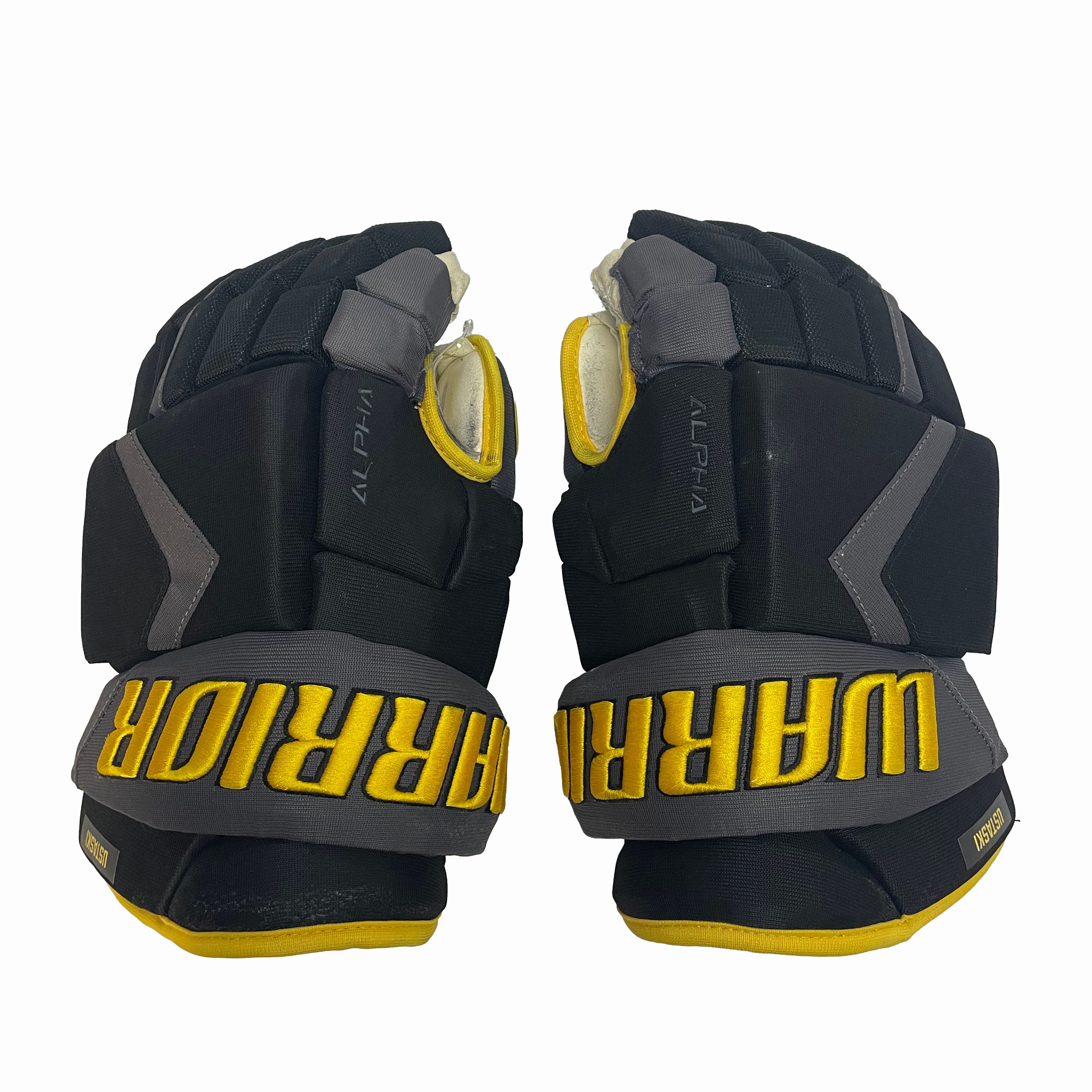 Warrior Alpha - Gant ECHL Pro Stock d'occasion (noir/gris/jaune)